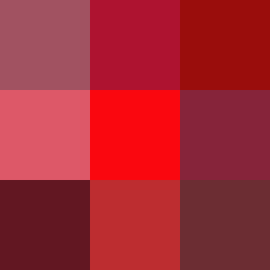 A set of 9 squares in a 3x3 grid with different shades of red